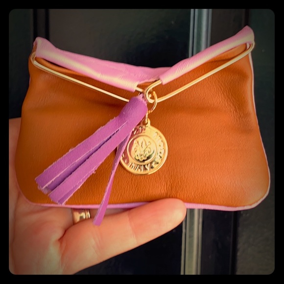 Lilac and tan leather coin purse - Picture 3 of 14